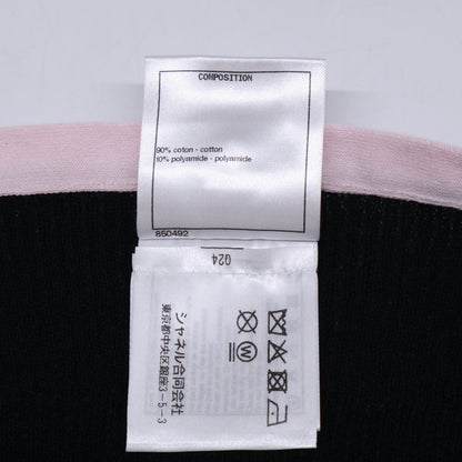 CHANEL シャネル 美品 国内正規 22SS P72250K10403 ラインストーンココマーク＆獅子ボタン ボウ コットンリブニットノースリーブキャミソール トップス