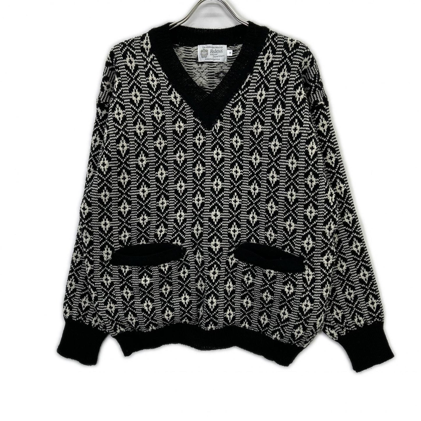 Re-Deux レドゥー 【美品】EX SANQUHAR SWEATER ヘリテージスタイル 総柄 ウール Vネック ニットセーター トップス