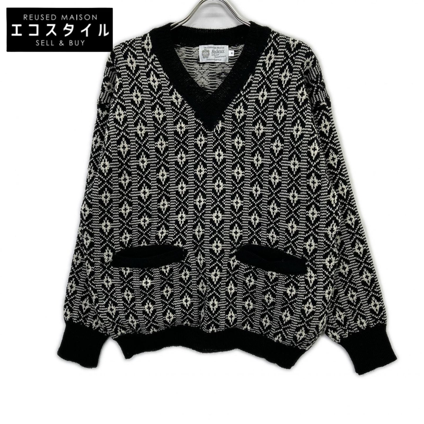 Re-Deux レドゥー 【美品】EX SANQUHAR SWEATER ヘリテージスタイル 総柄 ウール Vネック ニットセーター トップス