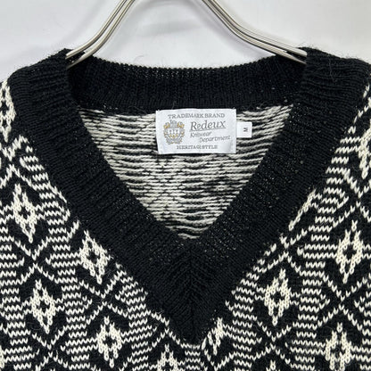 Re-Deux レドゥー 【美品】EX SANQUHAR SWEATER ヘリテージスタイル 総柄 ウール Vネック ニットセーター トップス