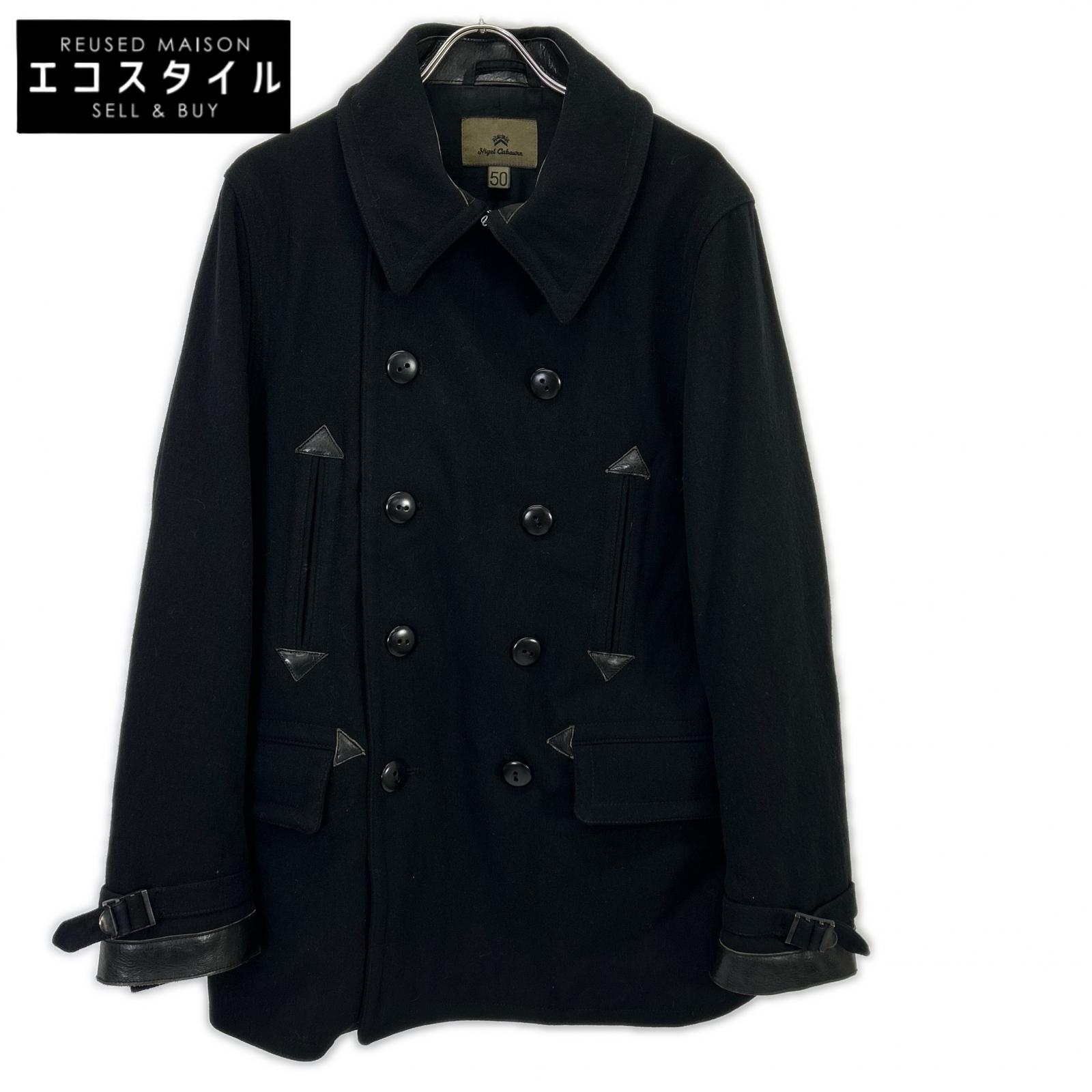NIGEL CABOURN 8090030000 Black Double-Breasted Peacoat Coat
