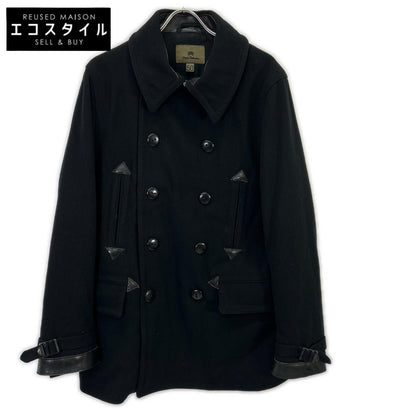 NIGEL CABOURN 8090030000 Black Double-Breasted Peacoat Coat