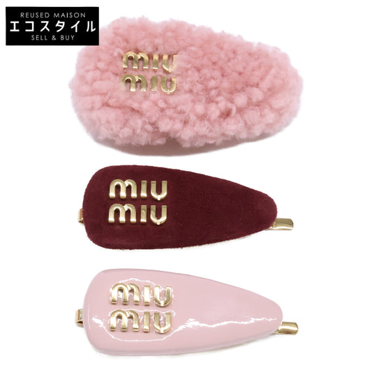 MIUMIU ミュウミュウ ｱﾗﾊﾞｽﾀｰﾋﾟﾝｸ 5IF188 ﾚｻﾞｰxｽｴｰﾄﾞxｼｱﾘﾝｸﾞ ﾍｱｸﾘｯﾌﾟ ｾｯﾄ ヘアアクセサリー -