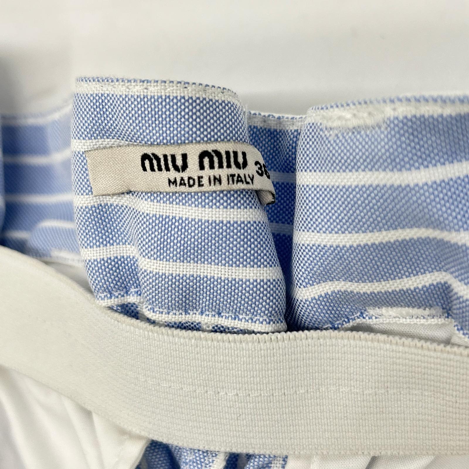 MIUMIU ミュウミュウ 21SS ブルー×ホワイト MP1549 シェニールロゴストライプハーフパンツ ボトムス
