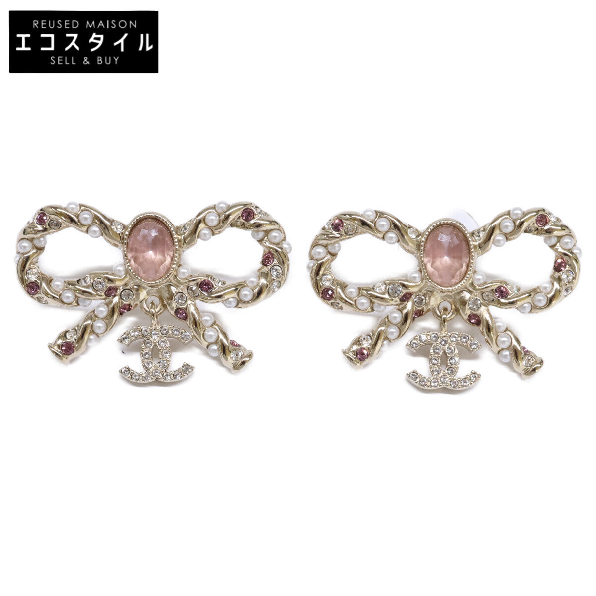 CHANEL シャネル A23B ABB508 リボンモチーフ ココマークピアス ピアス