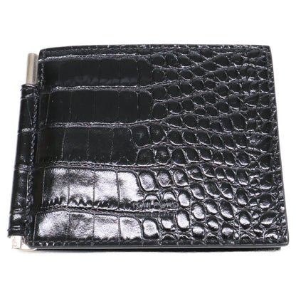 【新品同様】MONEY CLIP WALLET 型押しレザー マネークリップ ウォレット 二つ折り財布（小銭入れなし） メンズ