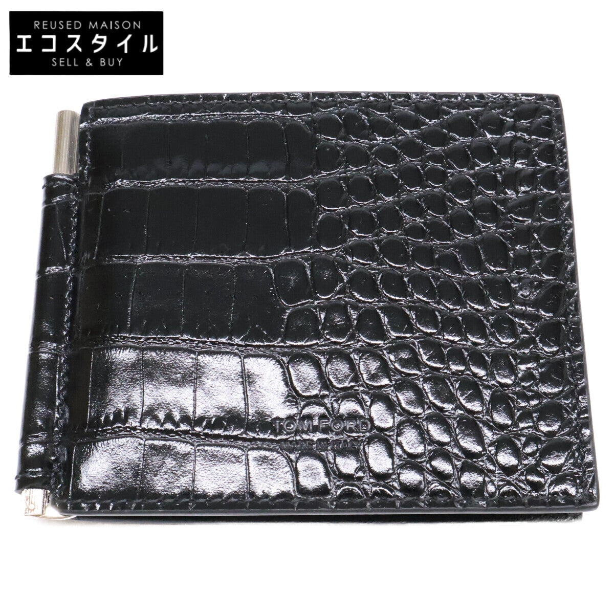 【新品同様】MONEY CLIP WALLET 型押しレザー マネークリップ ウォレット 二つ折り財布（小銭入れなし） メンズ