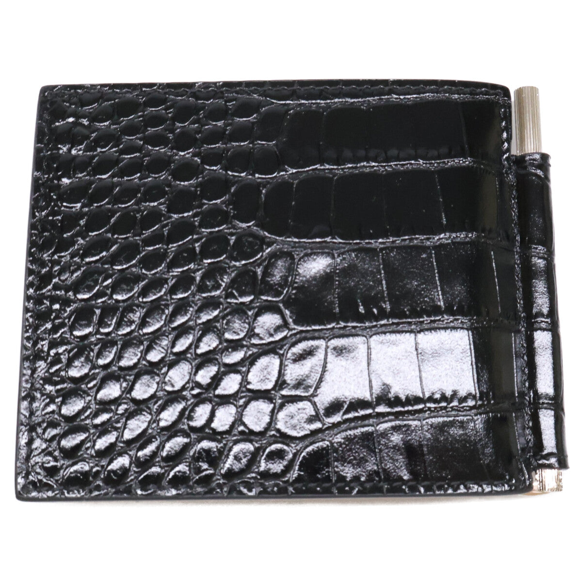 【新品同様】MONEY CLIP WALLET 型押しレザー マネークリップ ウォレット 二つ折り財布（小銭入れなし） メンズ