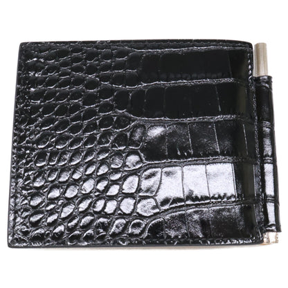 【新品同様】MONEY CLIP WALLET 型押しレザー マネークリップ ウォレット 二つ折り財布（小銭入れなし） メンズ