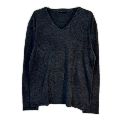 ETRO エトロ ブルー 152ー1Y320ー5538 ペイズリー 長袖 Vネック カットソー トップス