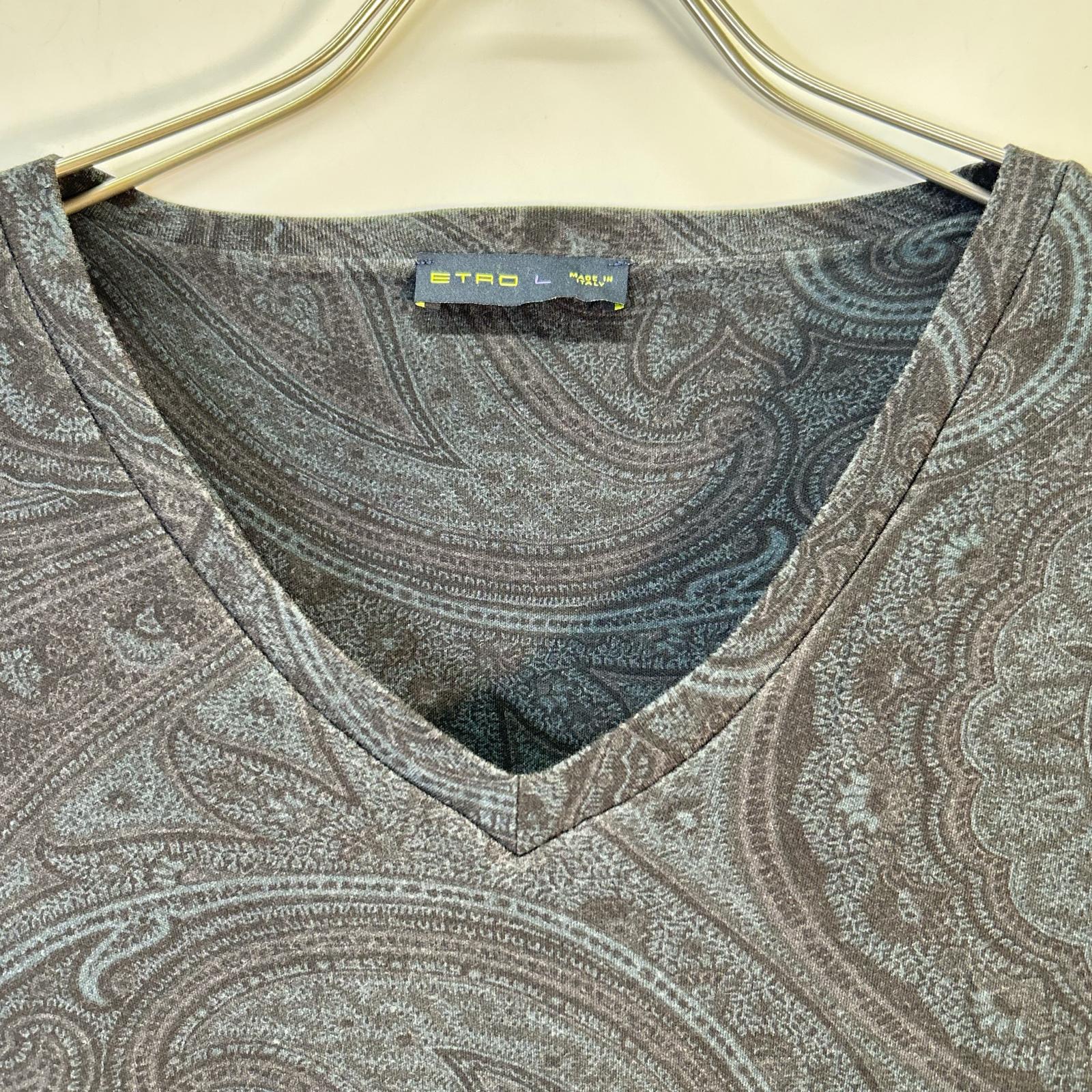 ETRO エトロ ブルー 152ー1Y320ー5538 ペイズリー 長袖 Vネック カットソー トップス