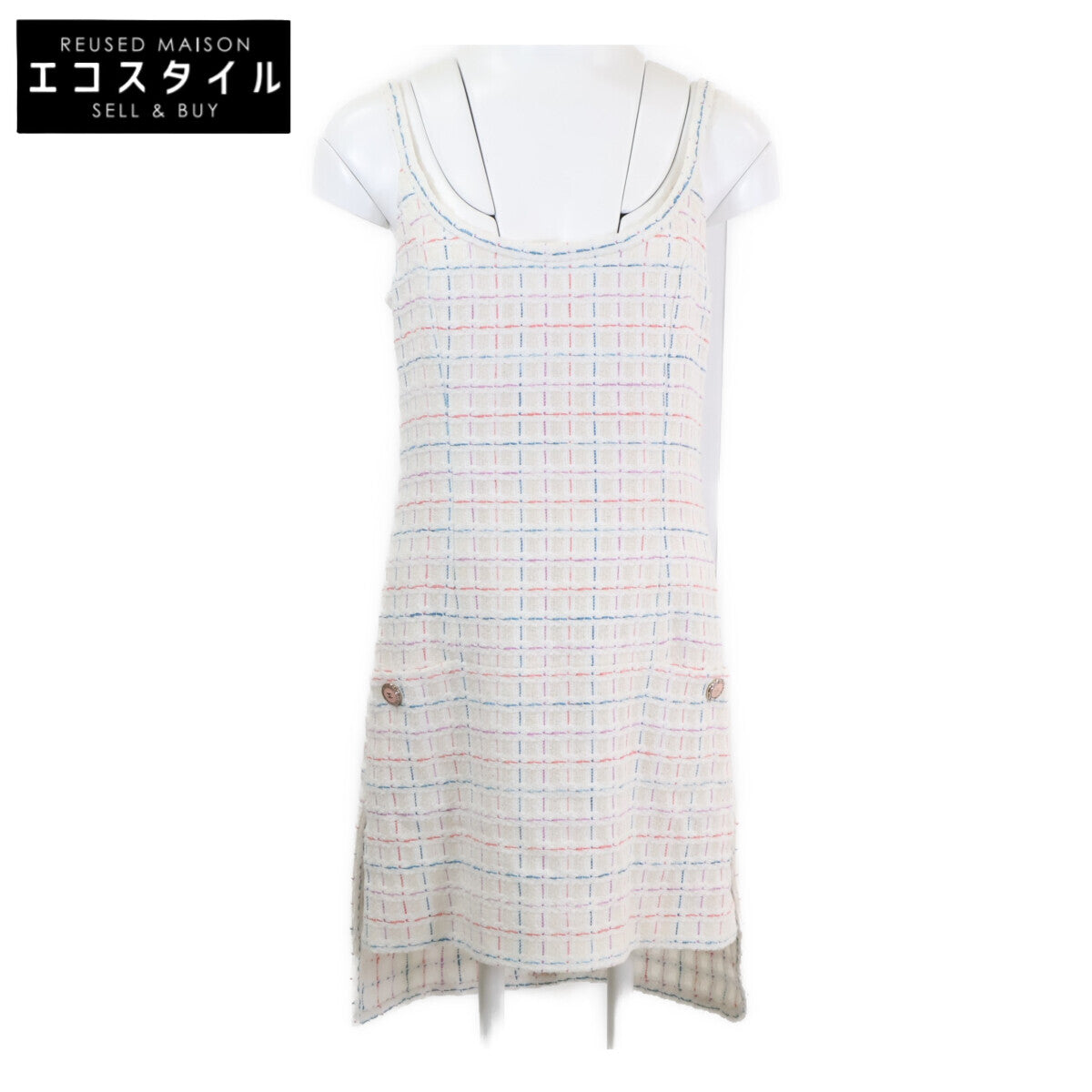 CHANEL シャネル 【美品/国内正規】P72531V64182 ツイード ココマークボタン ノースリーブ ワンピース