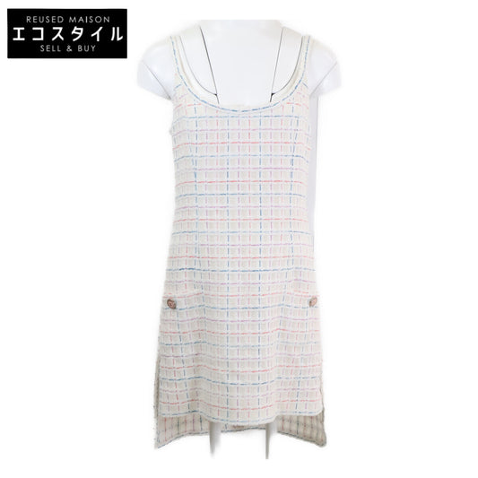 CHANEL シャネル 【美品/国内正規】P72531V64182 ツイード ココマークボタン ノースリーブ ワンピース