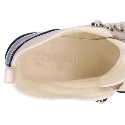 CHANEL G45183 Pearl Coco Mark Patent Leather Short Boots Shoes