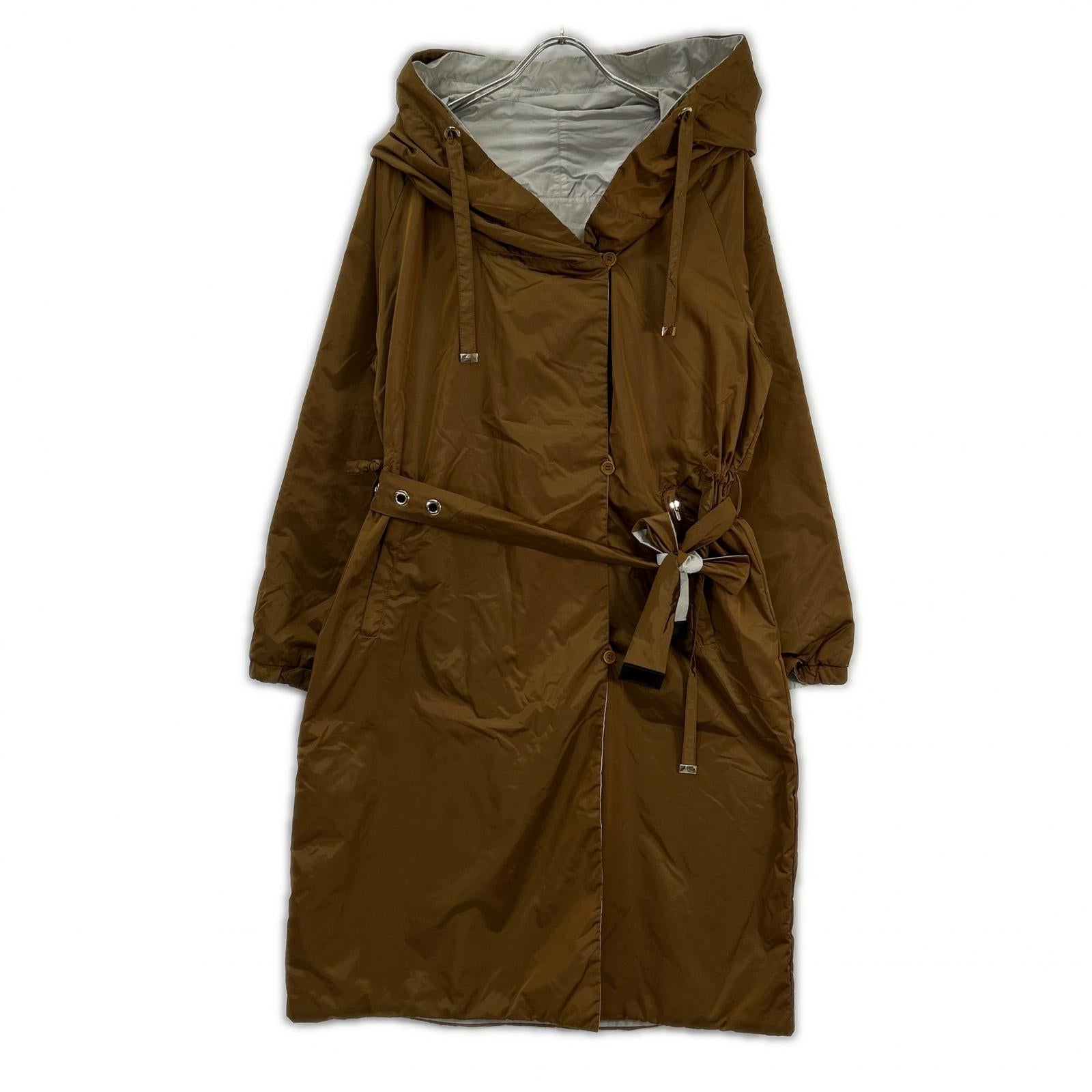 Max Mara Mustard x Greige 902113076 Reversible Nylon Hooded Coat