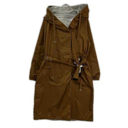 Max Mara Mustard x Greige 902113076 Reversible Nylon Hooded Coat