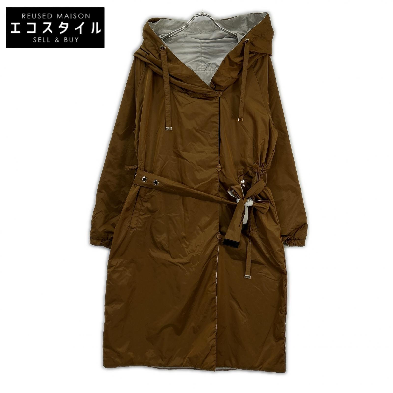 Max Mara Max Mara 芥末色×灰褐色 902113076 可翻面尼龙连帽外套 大衣
