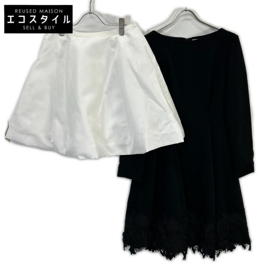 tmk23aw-op06 Black Luxury Lace Hem Dress L Women's