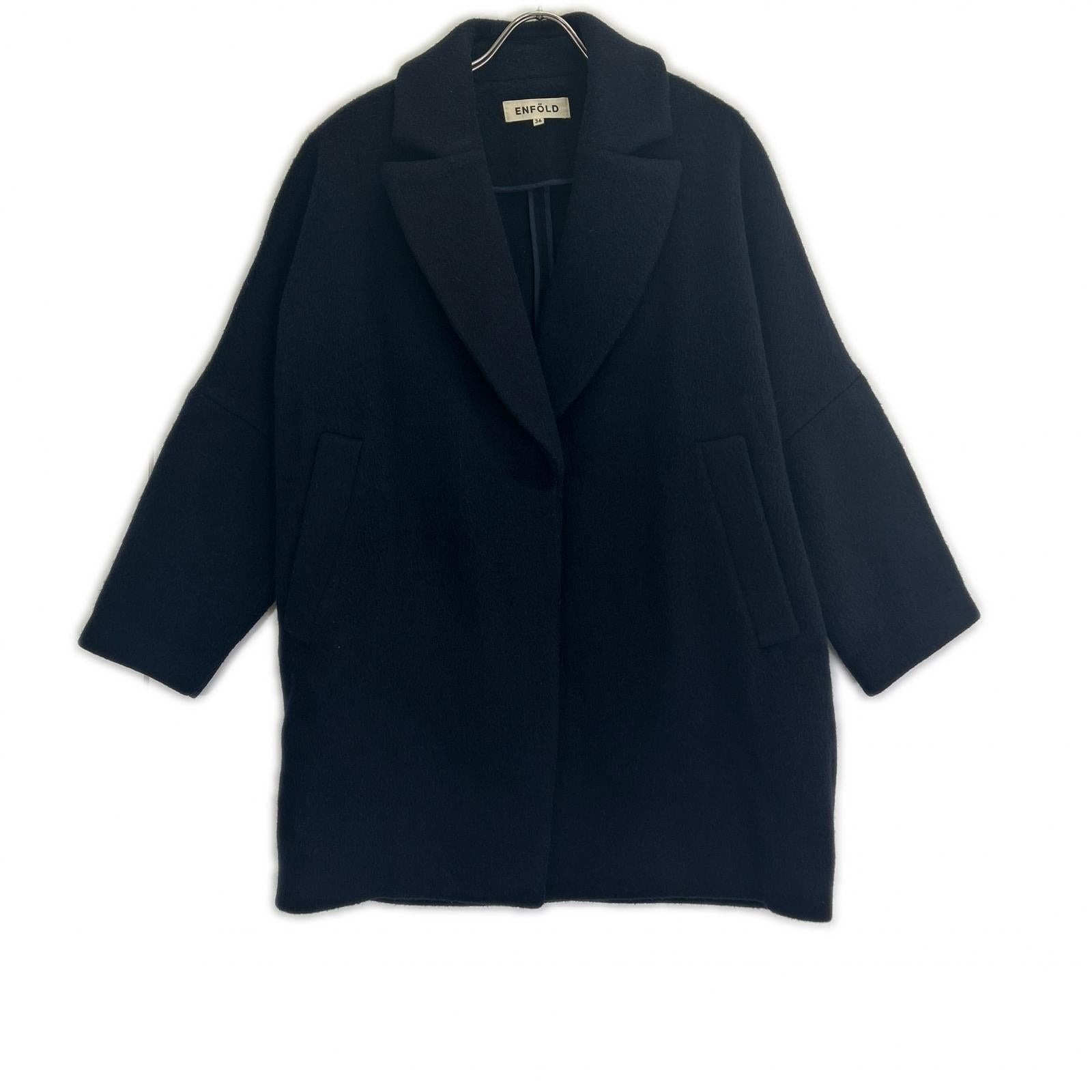 ENFOLD 3008A130-1020 Navy Short Beaver Box Cocoon Coat