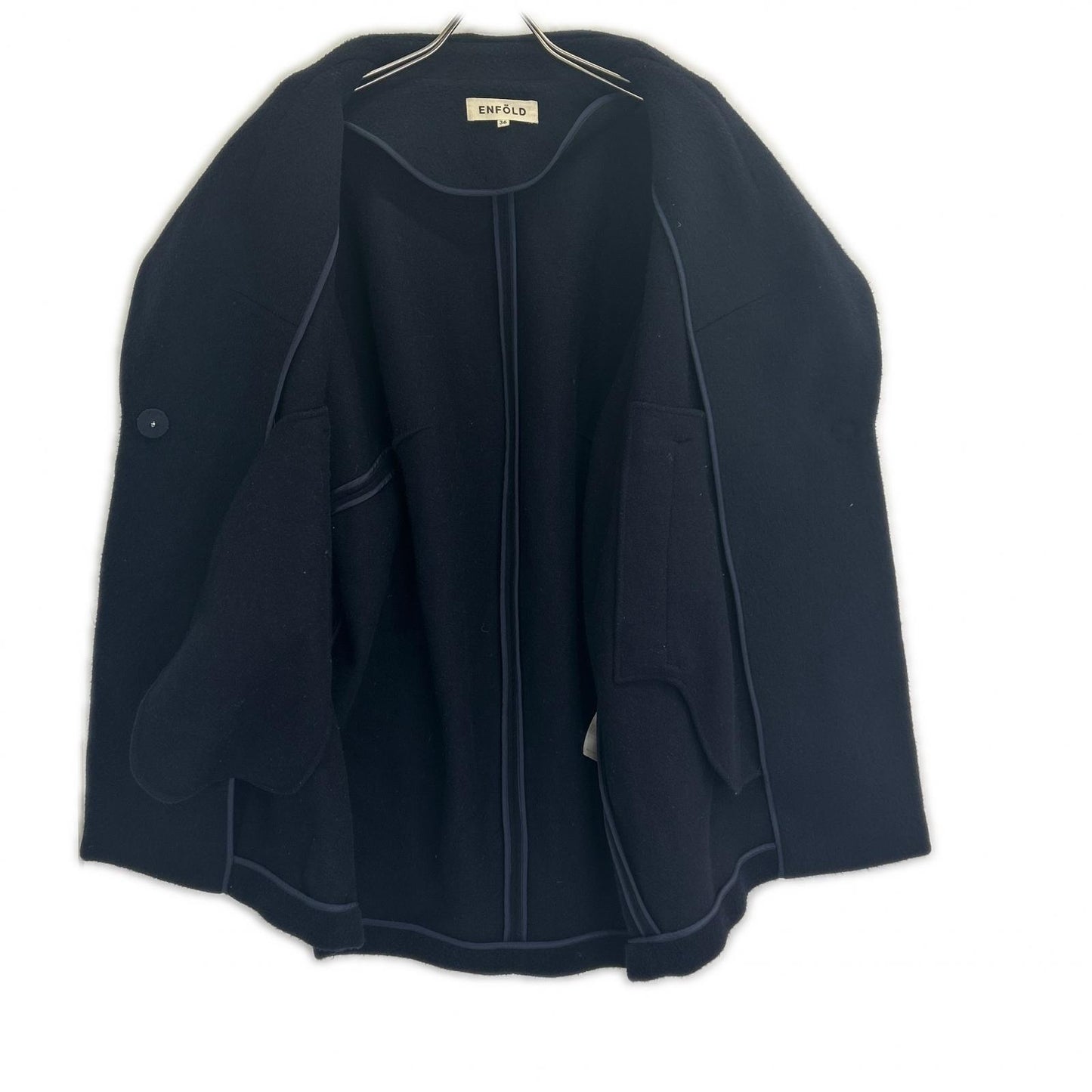 ENFOLD 3008A130-1020 Navy Short Beaver Box Cocoon Coat