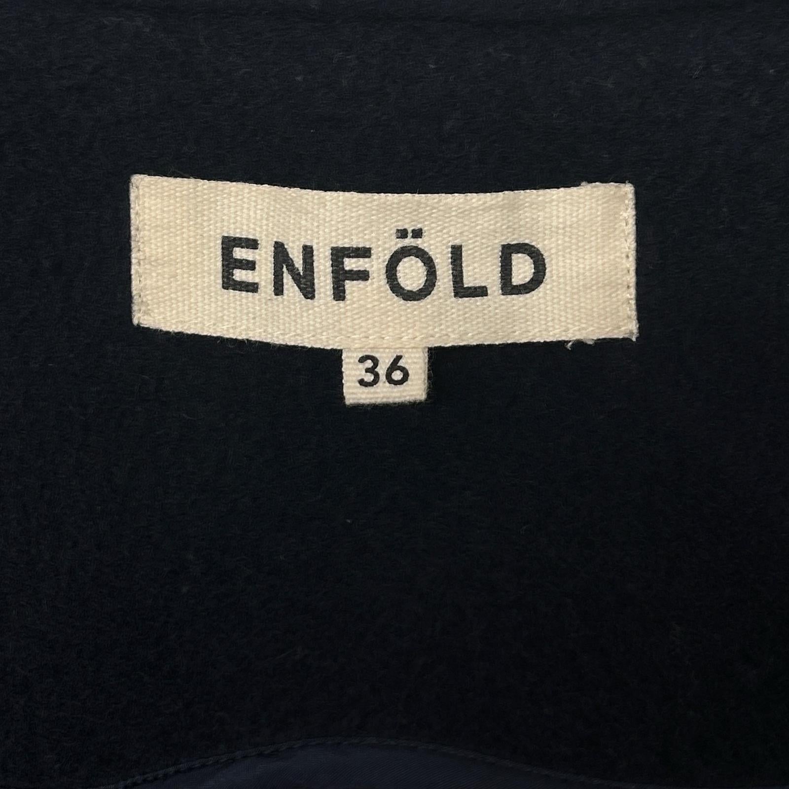 ENFOLD 3008A130-1020 Navy Short Beaver Box Cocoon Coat