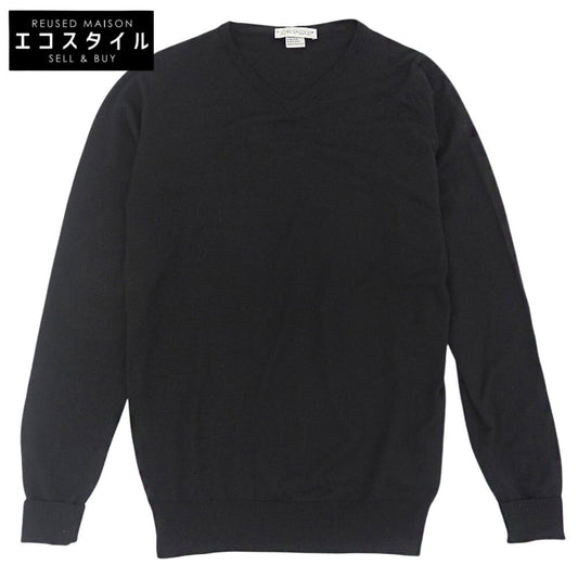 Merino Wool V-neck Knit Top for Men, Black, S
