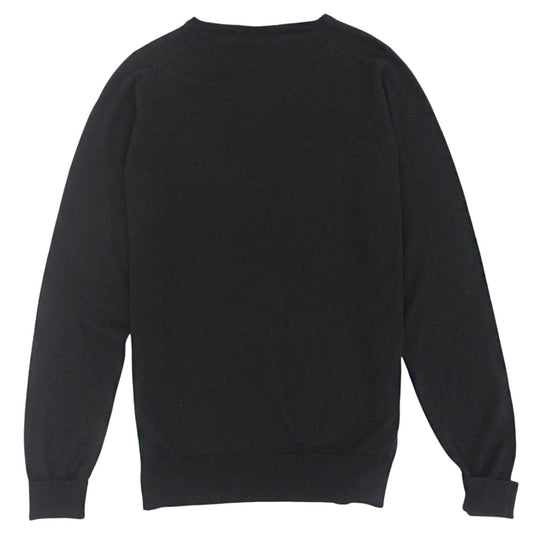 Merino Wool V-neck Knit Top for Men, Black, S