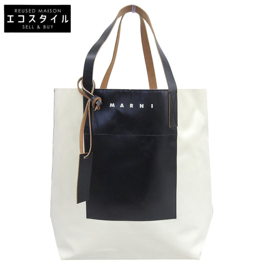 MARNI マルニ TRIBECA ショッピングトートバッグ レディース ホワイト×ブラック SHMQ0044A0 トートバッグ