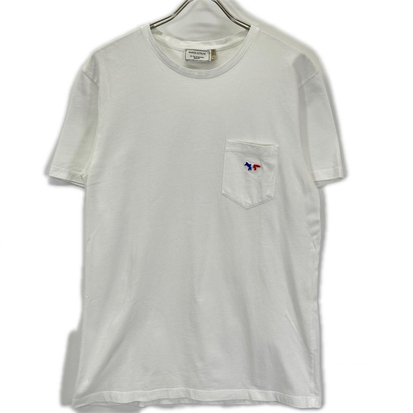 MAISON KITSUNE メゾンキツネ FW15M704 ホワイト トリコロールフォックス 胸ポケット付き半袖Tシャツ トップス