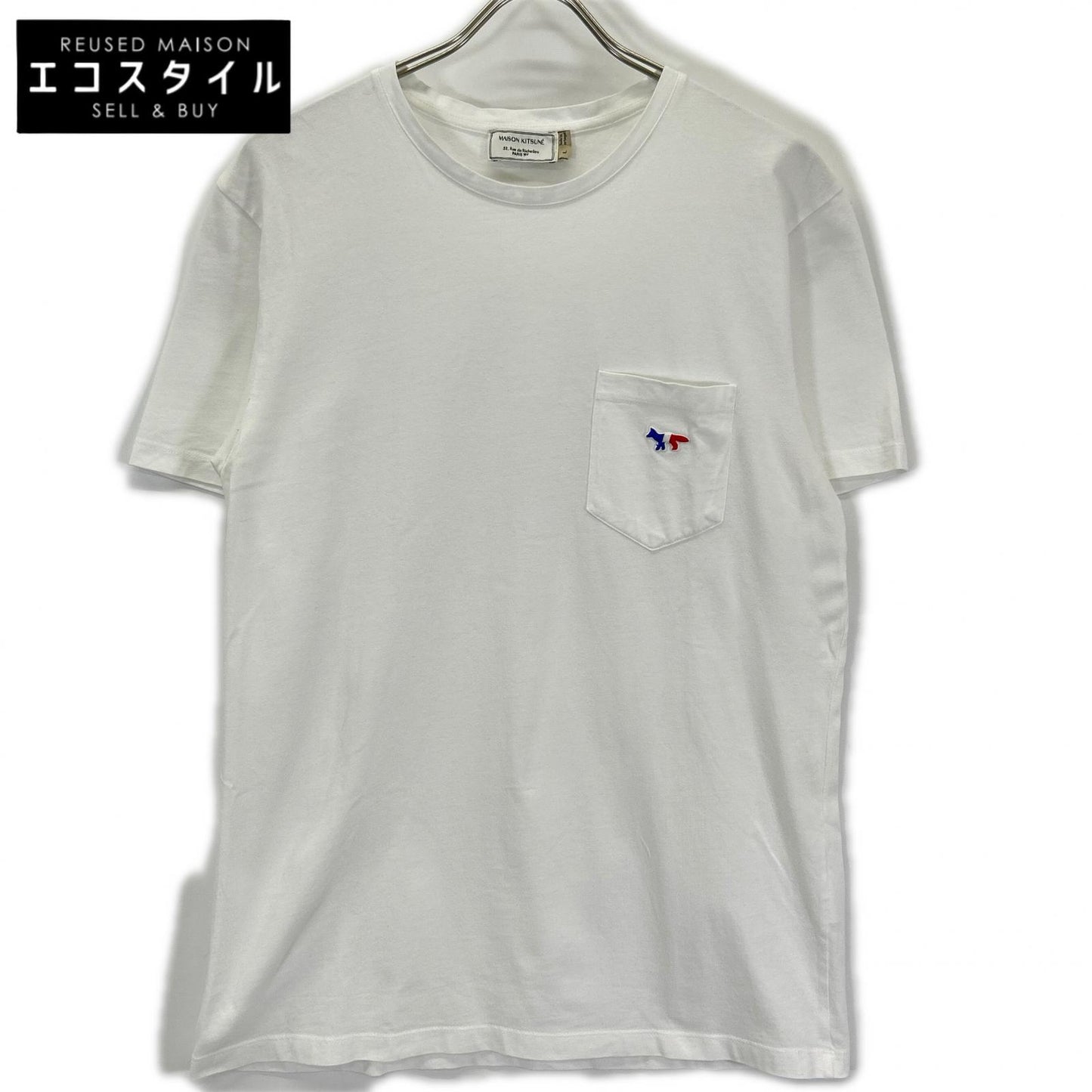MAISON KITSUNE メゾンキツネ FW15M704 ホワイト トリコロールフォックス 胸ポケット付き半袖Tシャツ トップス