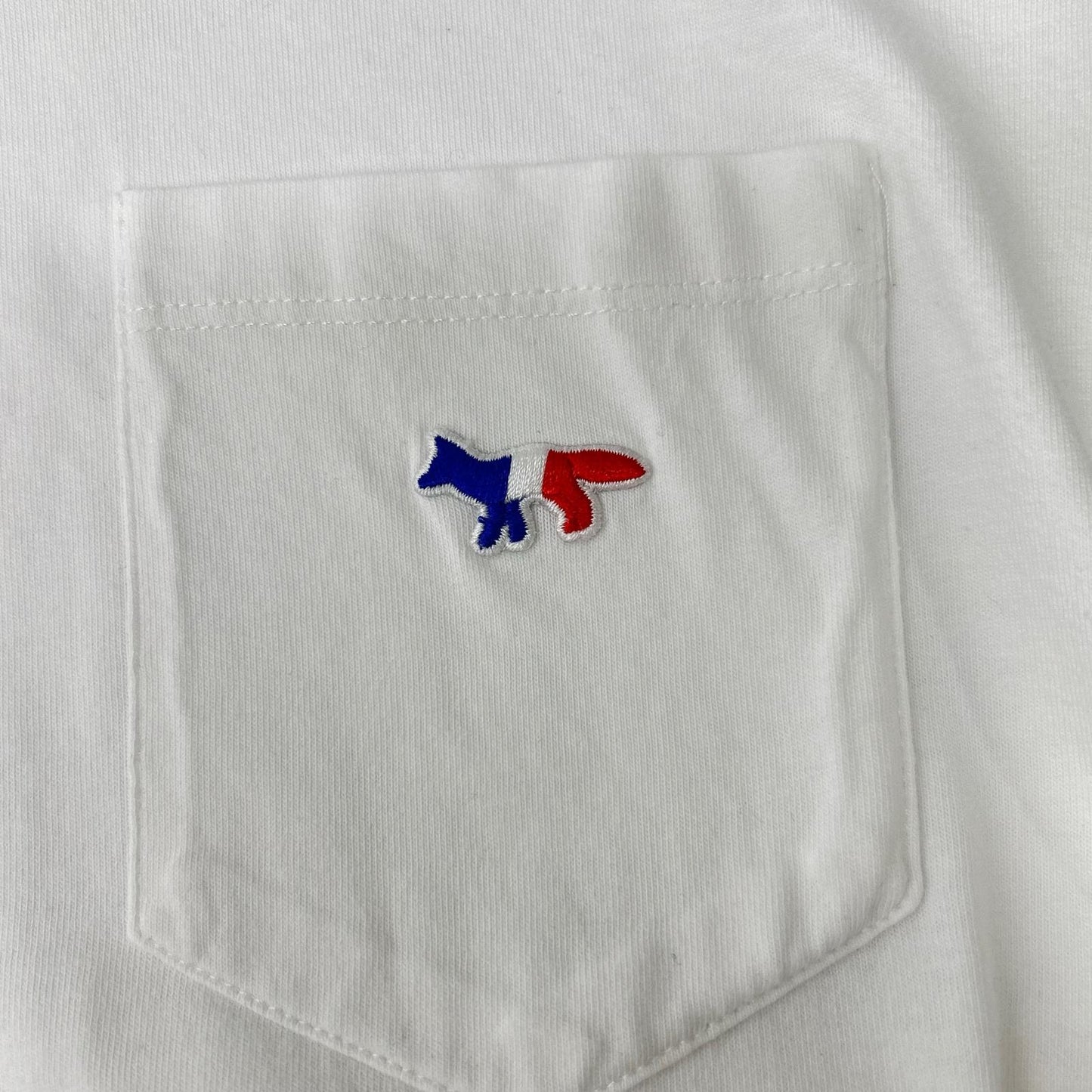 MAISON KITSUNE メゾンキツネ FW15M704 ホワイト トリコロールフォックス 胸ポケット付き半袖Tシャツ トップス