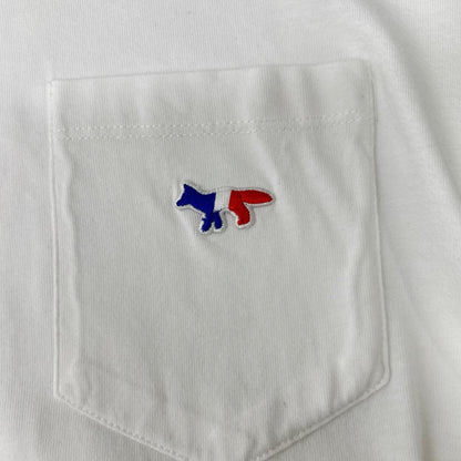MAISON KITSUNE メゾンキツネ FW15M704 ホワイト トリコロールフォックス 胸ポケット付き半袖Tシャツ トップス