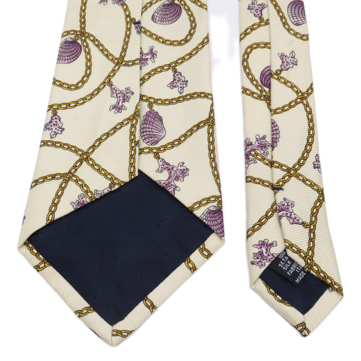 CHANEL シャネル 【美品】チェーン/シェルモチーフ柄 シルク ネクタイ