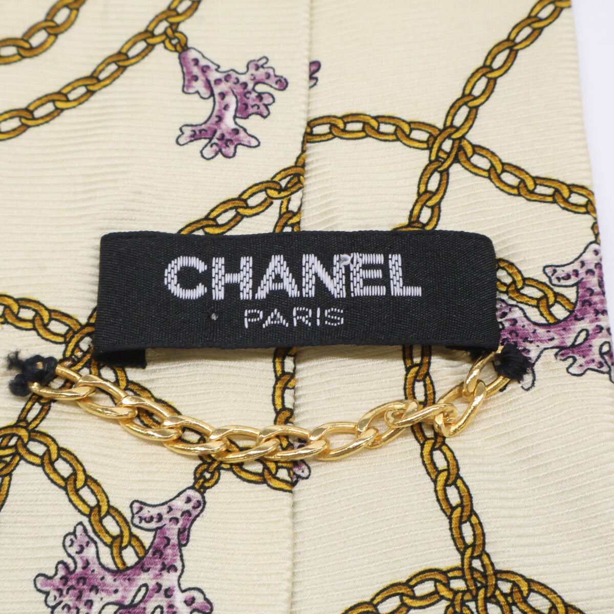 CHANEL シャネル 【美品】チェーン/シェルモチーフ柄 シルク ネクタイ