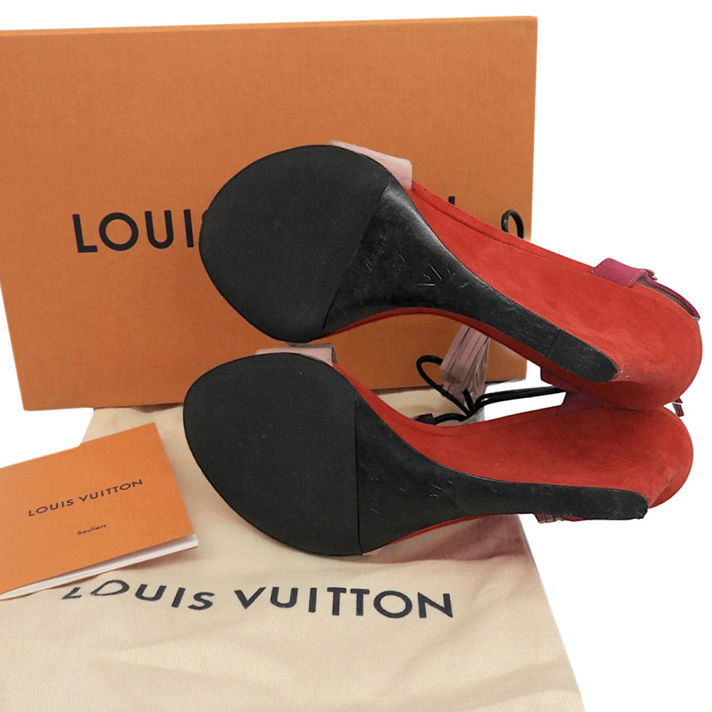 LOUIS VUITTON ルイヴィトン ウェッジソール スエード サンダル シューズ レディース ピンク/レッド 37 シューズ