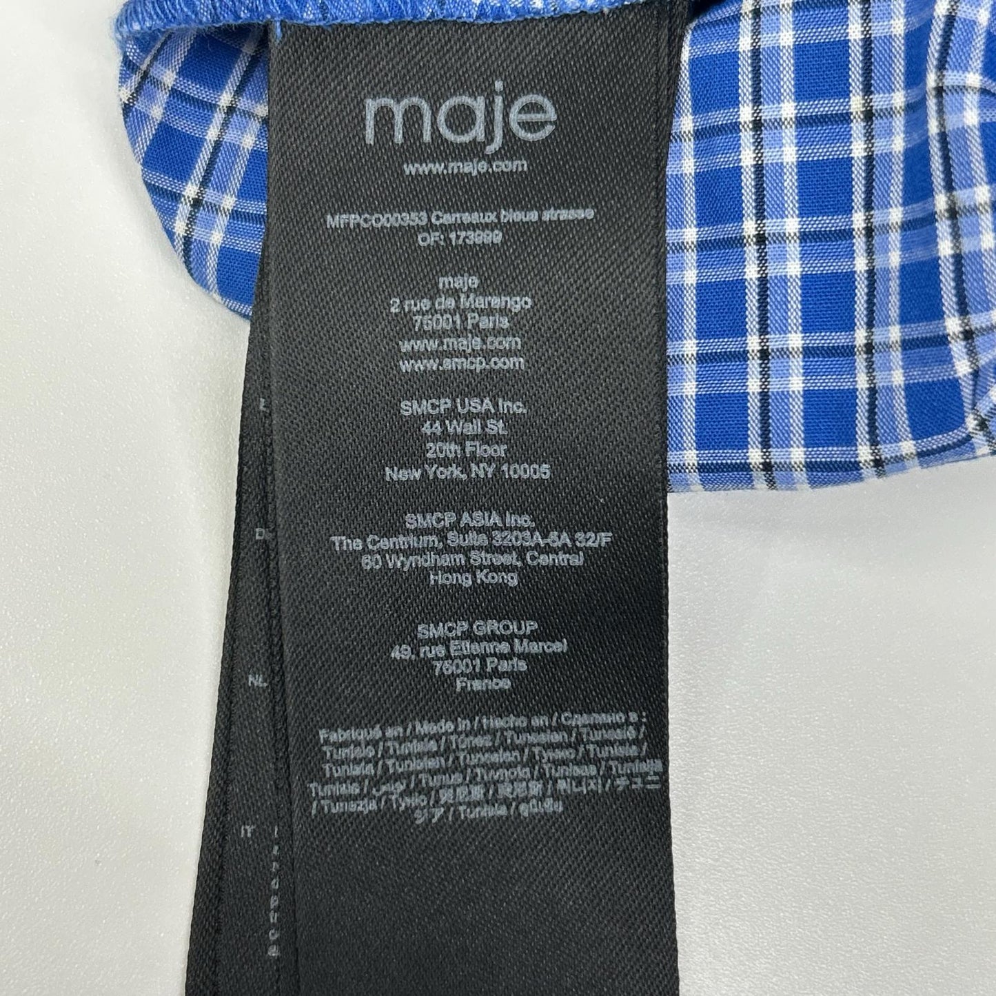 maje マージュ ブルー×ブラック 173999 ラインストーン チェック ミニワンピース ワンピース