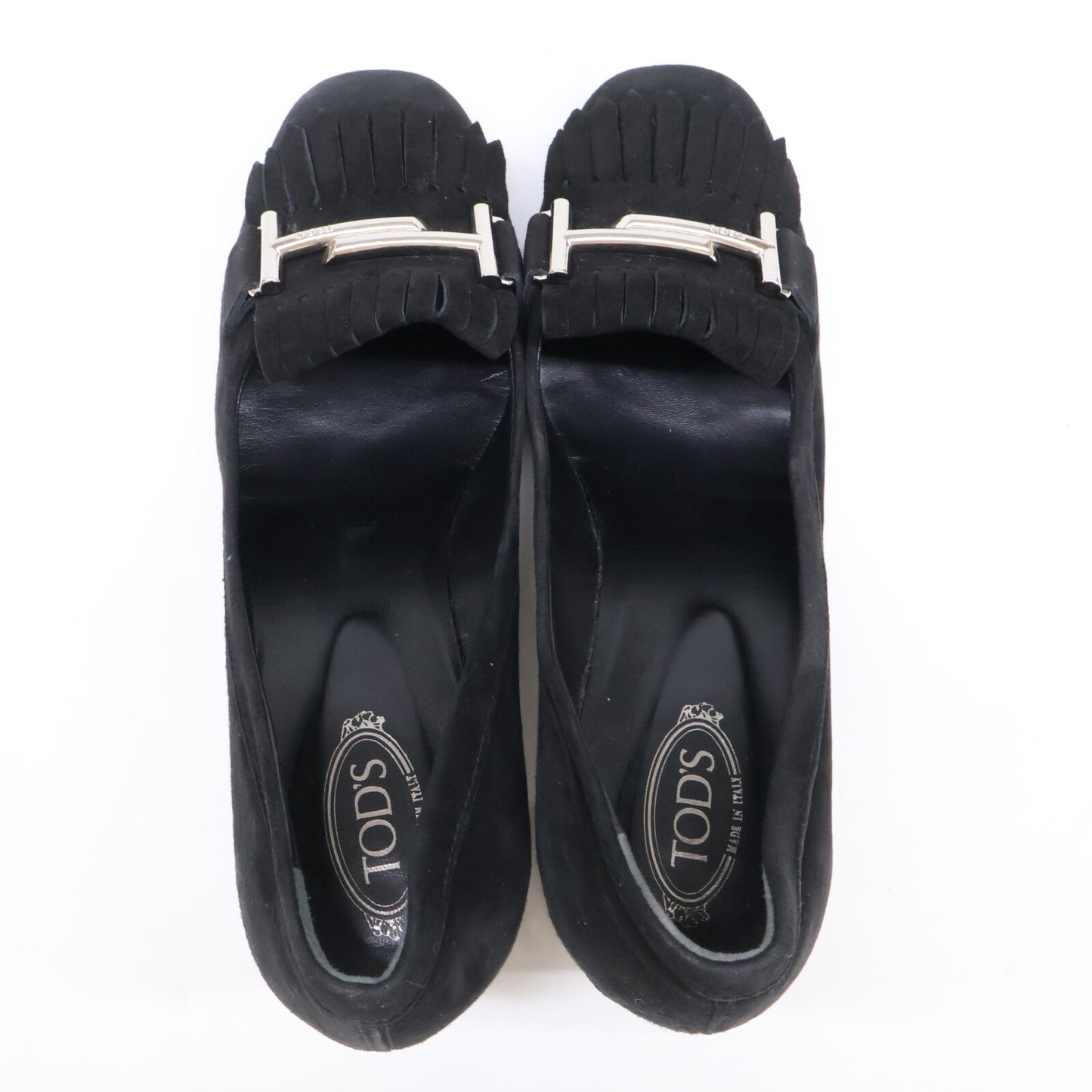 TOD'S トッズ スエード ダブルT フリンジ ヒールパンプス シューズ
