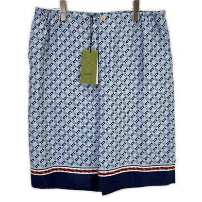 GUCCI グッチ 672698 ライトブルー ジオメトリー スクエアGGプリントシルクショートパンツ ボトムス