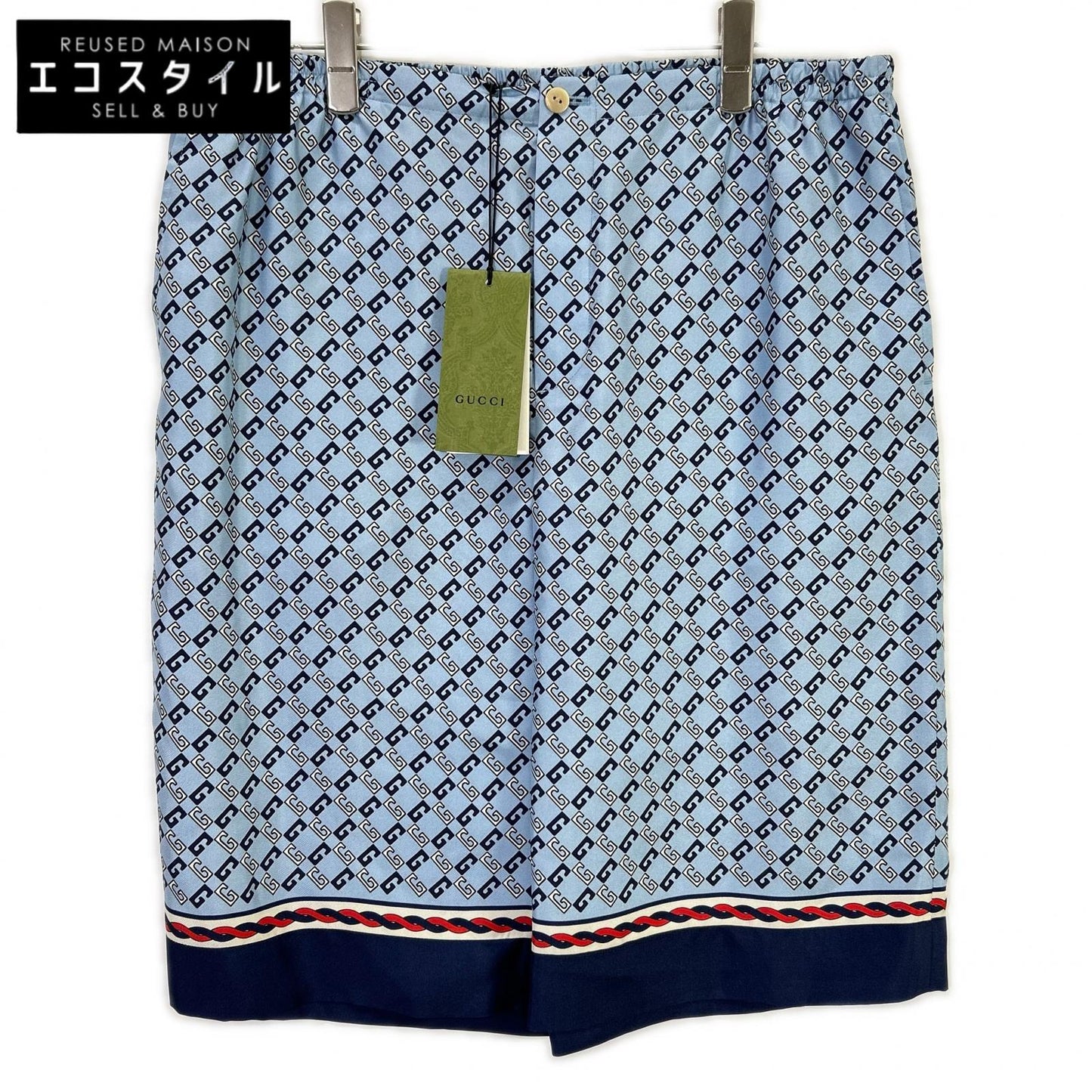 GUCCI グッチ 672698 ライトブルー ジオメトリー スクエアGGプリントシルクショートパンツ ボトムス