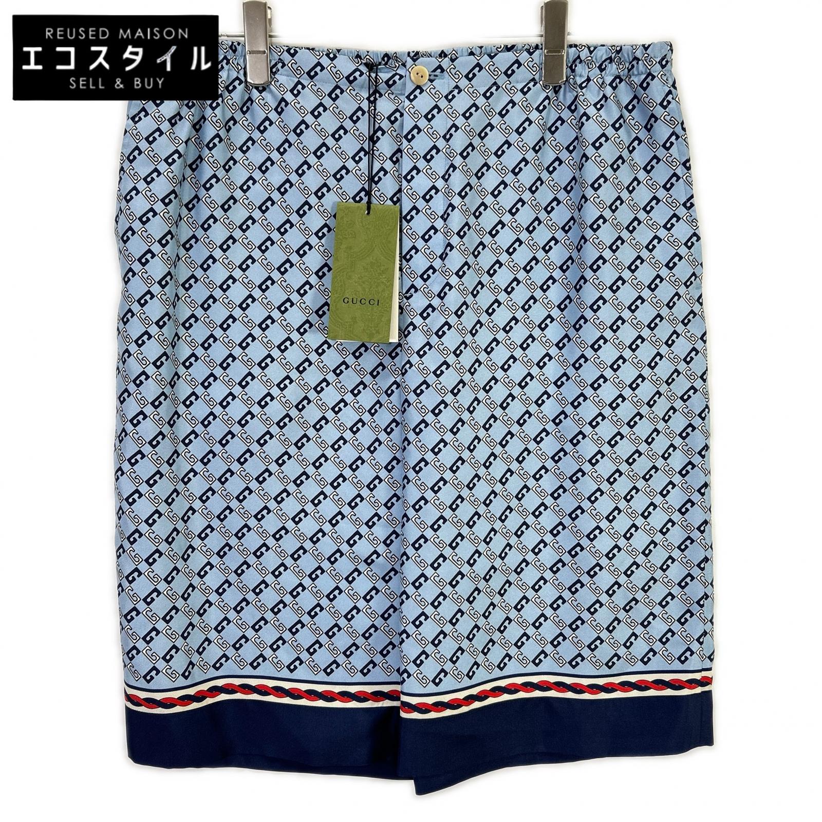 GUCCI グッチ 672698 ライトブルー ジオメトリー スクエアGGプリントシルクショートパンツ ボトムス