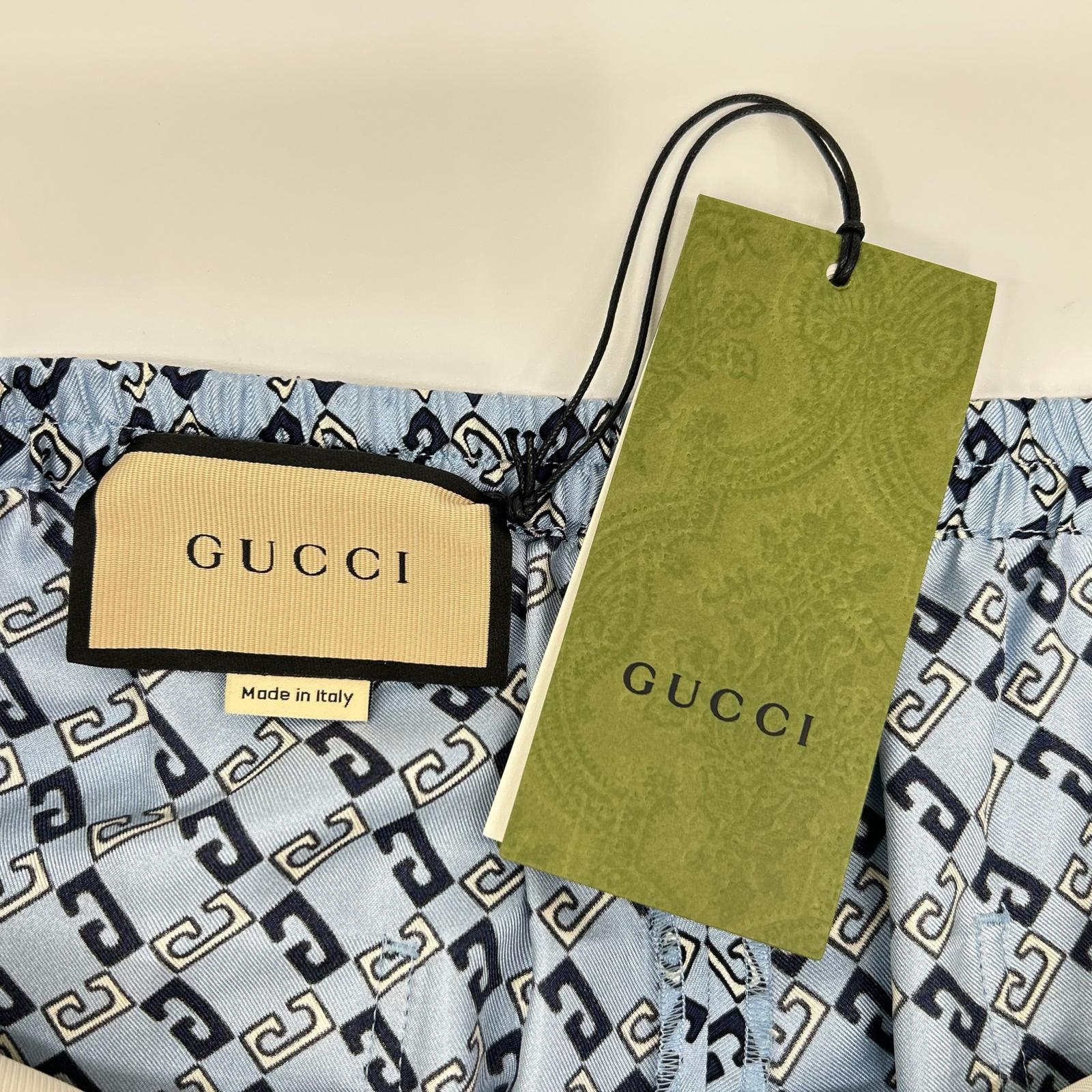 GUCCI グッチ 672698 ライトブルー ジオメトリー スクエアGGプリントシルクショートパンツ ボトムス
