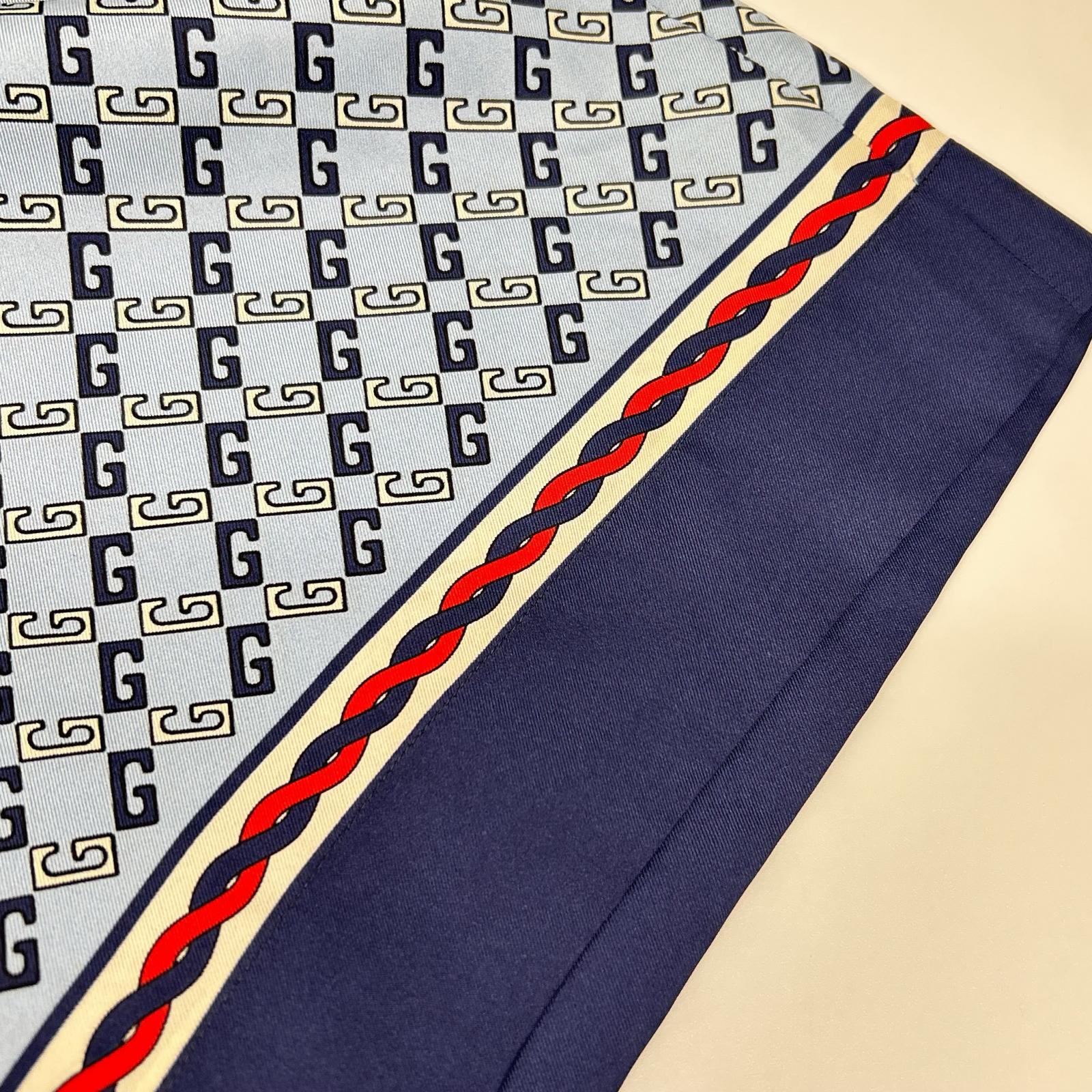 GUCCI グッチ 672698 ライトブルー ジオメトリー スクエアGGプリントシルクショートパンツ ボトムス