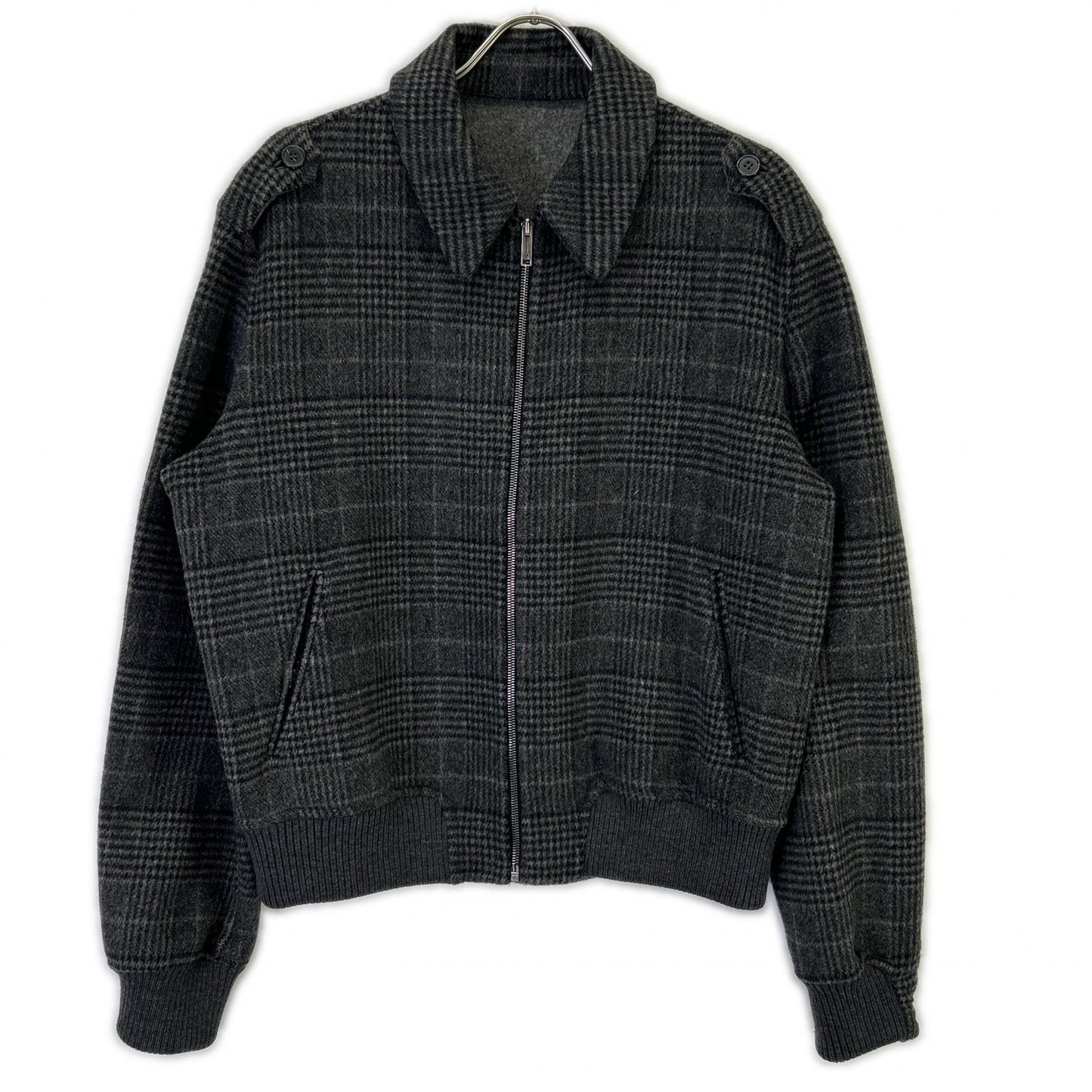 Z Zegna ジーゼニア グレー グレンチェック柄 カシミヤ混 ジップアップ ブルゾン ジャケット