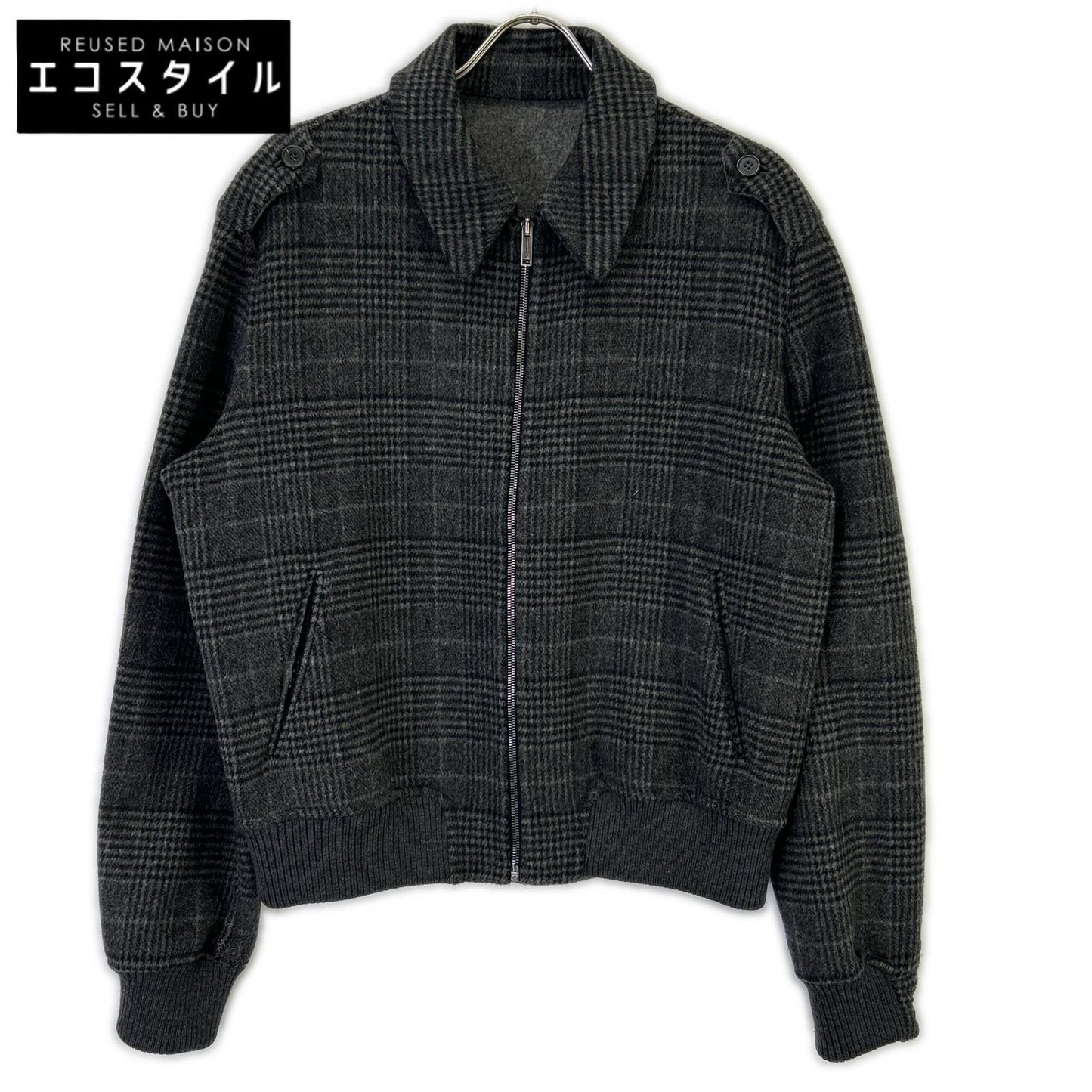 Z Zegna ジーゼニア グレー グレンチェック柄 カシミヤ混 ジップアップ ブルゾン ジャケット