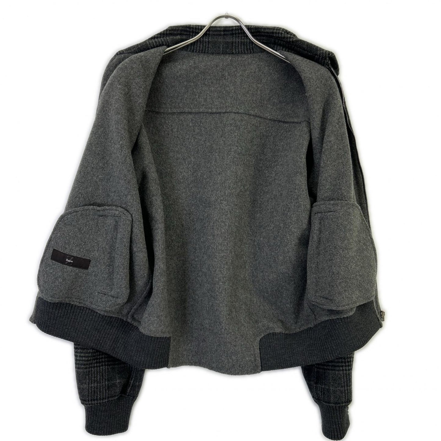 Z Zegna ジーゼニア グレー グレンチェック柄 カシミヤ混 ジップアップ ブルゾン ジャケット