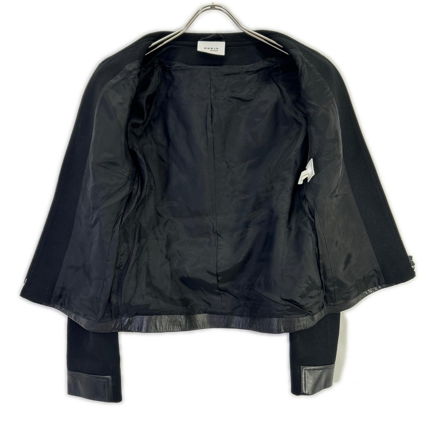 AKRIS アクリス ブラック ウール×レザー ブルゾン ジャケット