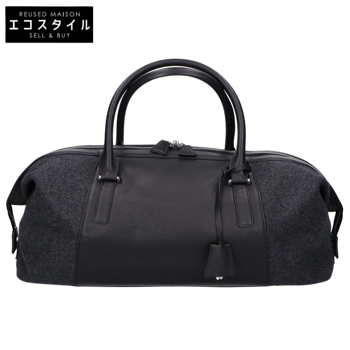 AKRIS アクリス レザー x フェルト 切替 ボストンバッグ