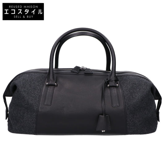 Akris アクリス レザー x フェルト 切替 ボストンバッグ
