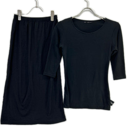 Yohji Yamamoto FEMME FA-T74-058 HQ-T79-839 black cut-and-sew top and skirt set