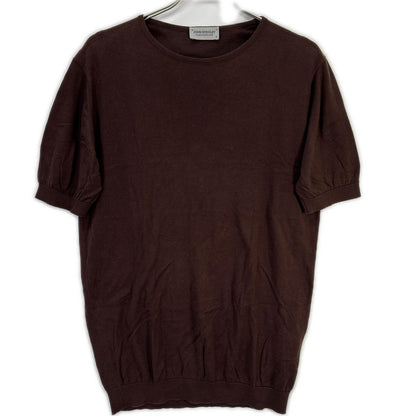 JOHN SMEDLEY ジョンスメドレー イギリス製 ブラウン コットン100 クルーネックリブニット トップス